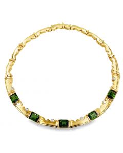 Estate Vintage Yellow Gold Tourmaline and Diamond Necklace