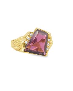 Estate Yellow Gold Diamond and Pink Tourmaline Ring
