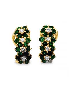 Estate Yellow Gold Diamond and Emerald Hoop Earrings by Mayors