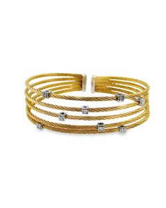 Estate Yellow Gold Steel and Diamond 5 Row Cord Design Bracelet by Philippe Charriol