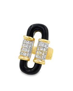 Estate Vintage Yellow Gold Diamond and Onyx Ring
