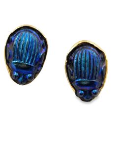 Estate Vintage Yellow Gold Tiffany Glass Scarab Earrings