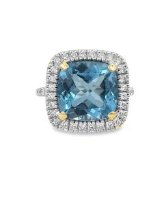 Estate White Gold Diamond and Topaz Ring