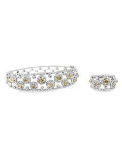 Estate Gold and Fancy Color Diamond Bangle Bracelet and Ring Suite 