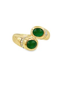 Estate Yellow Gold Jadeite Jade and Diamond Bypass Ring 