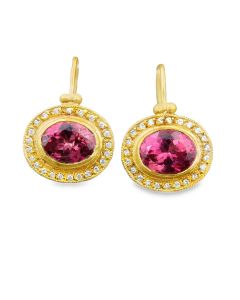 Estate Designer Gold and Sterling Silver Diamond and Tourmaline Earrings