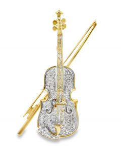 Estate Yellow Gold and Diamond Violin Brooch 
