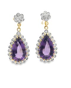 Estate Vintage Gold Diamond and Amethyst Ear Pendants 