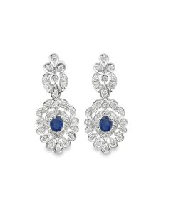 Estate White Gold Diamond and Sapphire Earrings 