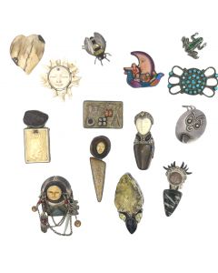Estate Vintage 14 Piece Sterling Silver Brooch Collection