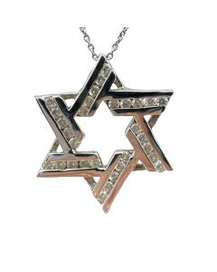 Estate Vintage White Gold and Diamond Star Of David Pendant Necklace