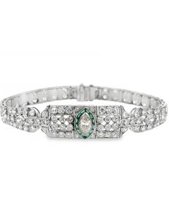 Estate Art Deco Platinum Diamond and Emerald Bracelet