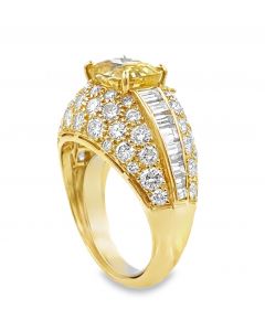 Estate Yellow Gold Fancy Color Sapphire and Diamond Sectional Domed Design Ring