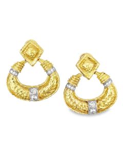 Estate Yellow Gold and Diamond Door Knocker Earrings