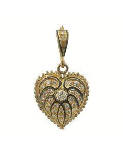 Estate Enameled Yellow Gold Diamond Heart Pendant/Locket