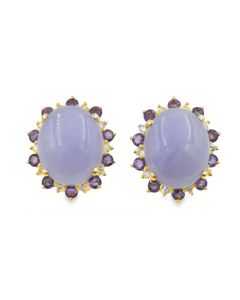 Estate Yellow Gold Diamond & Lavender Jade Earrings 