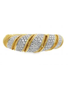 Estate Gold and Diamond Scrolled Rope Cuff Bracelet