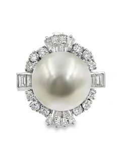 Estate South Sea Cultured Pearl and Diamond Cocktail Ring