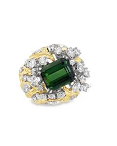 Estate Vintage Gold Diamond and Tourmaline Ring