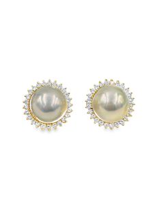 Estate Gold Diamond and Mabe Pearl Earrings