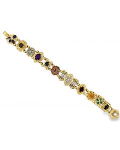 Estate Yellow Gold Multi-Colored Gemstone and Diamond Slide Bracelet