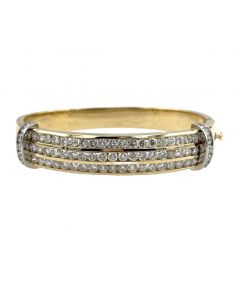 Estate Vintage Gold and Diamond Triple Row Bangle Bracelet