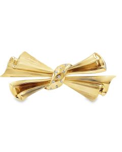 Estate Vintage Yellow Gold and Diamond Bow Brooch