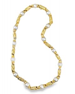 Estate Passo Doppio Gold and Cultured Pearl Necklace By Bulgari