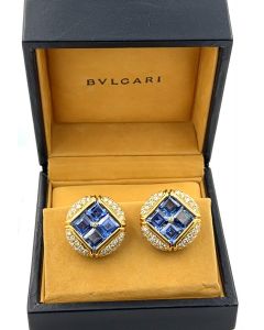 Estate Vintage Diamond and Sapphire Button Earrings by Bulgari