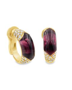 Estate Vintage Tronchetto Pink Tourmaline and Diamond Hoop Earrings By Bulgari