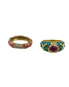 Estate Collection of (2) Yellow Gold and Enamel Rings by Hildalgo 