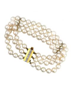 Estate Gold Diamond and Cultured Pearl Bracelet