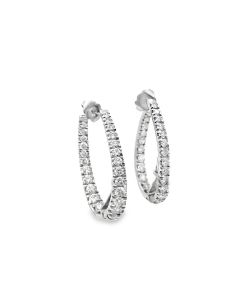 Estate White Gold and Diamond Hoop Earrings