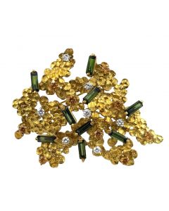 Estate Vintage Diamond, Zircon and Tourmaline Brooch By La Triomphe