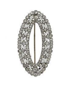 Estate Belle Époque Platinum and Diamond Oval Brooch