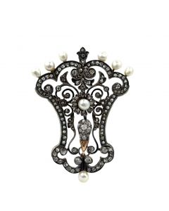 Estate Victorian Diamond and Natural Pearl Brooch-Pendant