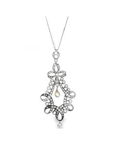 Estate Victorian Gold Diamond and Pearl Knotted Bow Pendant 