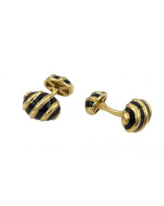 Estate Yellow Gold and Black Enamel Olive Cuff Links by Tiffany & Co., Schlumberger