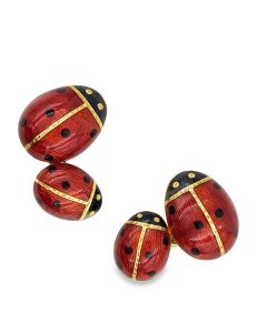 Estate Yellow Gold Hand Enameled Lady Bird/Bug Cufflinks by Longmire
