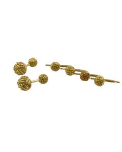 Estate Vintage Gold Double Knotted Ball Cufflinks and Stud Set by Tiffany & Co. Schlumberger 