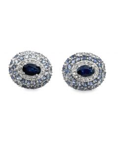 Estate Vintage White Gold Diamond and Sapphire Earrings