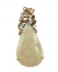 Estate Vintage Yellow Gold Diamond and Opal Pendant 