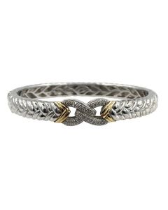 Estate Sterling Silver Yellow Gold and Diamond Bangle Bracelet 