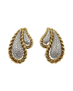 Estate Yellow and White Gold and Diamond Tear Drop Design Earrings 