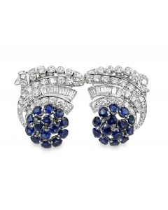 Estate Art Deco Platinum Diamond and Sapphire Earrings