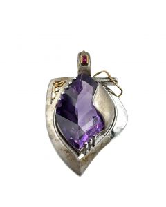Estate Vintage Sterling Silver Gold and Amethyst Pendant