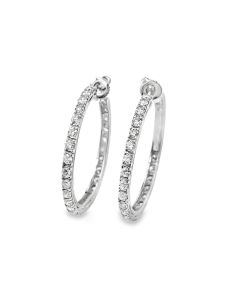 Estate White Gold and Diamond Hoop Earrings 