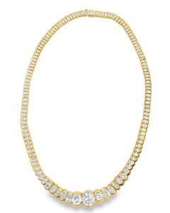 Estate Vintage Yellow Gold and Diamond Riviera Necklace 21.58cts 