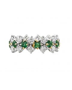 Estate White Gold Diamond and Emerald Ring 