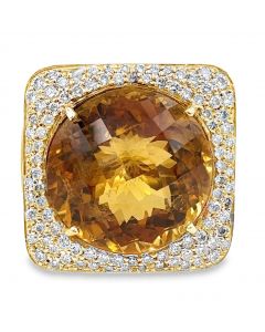 Estate Vintage Yellow Gold Diamond Citrine Ring 